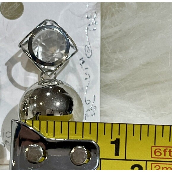 Chunky Silver Tone Dangle Ball & Faux Faceted Crystal Enclosed Gage Earrings - Picture 6 of 6